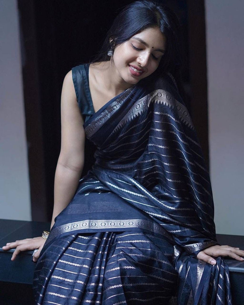 Trendy Black Soft Silk Saree With Precious Blouse Piece ClothsVilla