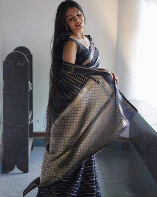 Trendy Black Soft Silk Saree With Precious Blouse Piece ClothsVilla