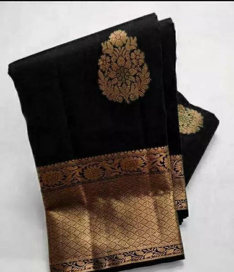 Refreshing Black Soft Silk Saree With Flaunt Blouse Piece ClothsVilla Main image