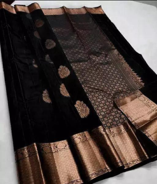 Refreshing Black Soft Silk Saree With Flaunt Blouse Piece ClothsVilla