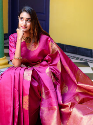 Mesmerising Dark Pink Soft Silk Saree With Skinny Blouse Piece ClothsVilla