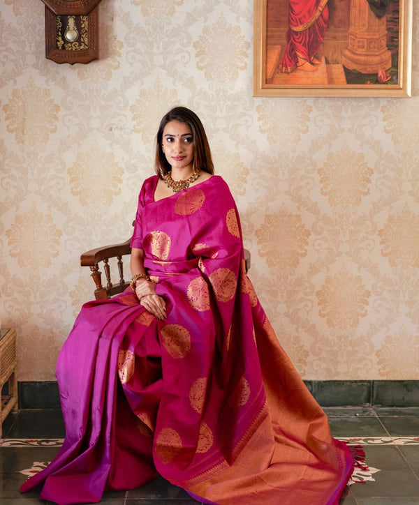 Mesmerising Dark Pink Soft Silk Saree With Skinny Blouse Piece ClothsVilla