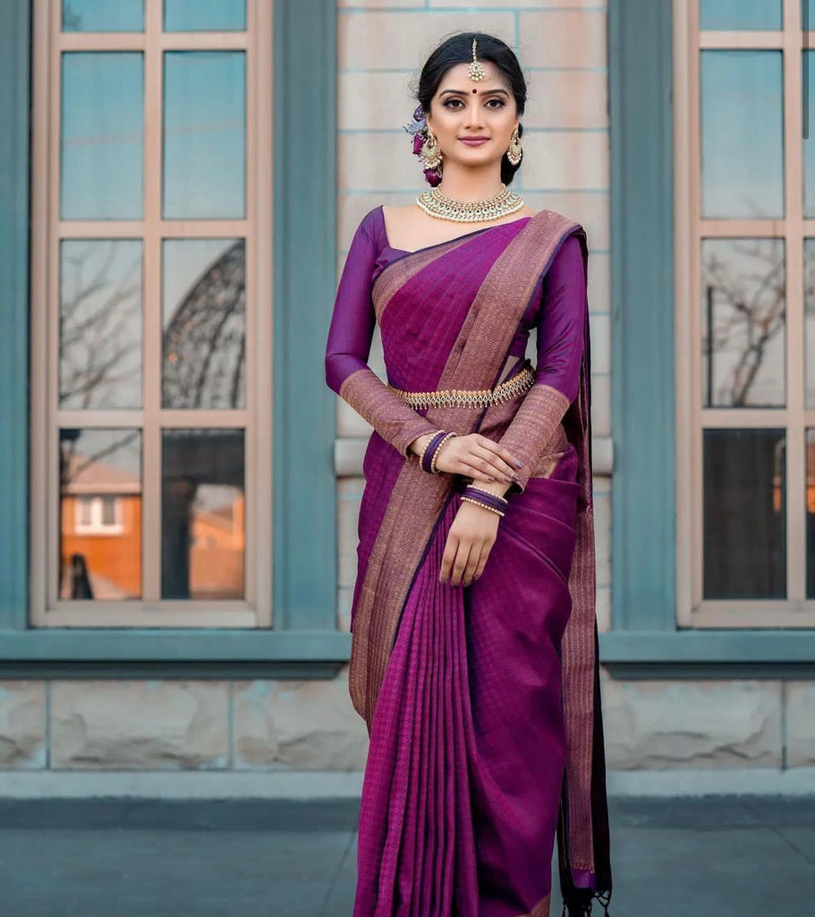 Stylish Purple Soft Silk Saree With Outstanding Blouse Piece ClothsVilla