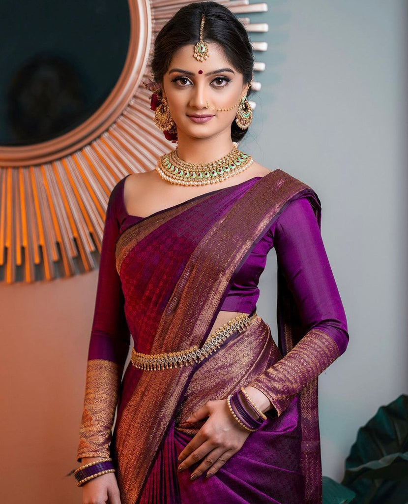 Stylish Purple Soft Silk Saree With Outstanding Blouse Piece ClothsVilla