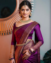 Load image into Gallery viewer, Stylish Purple Soft Silk Saree With Outstanding Blouse Piece ClothsVilla