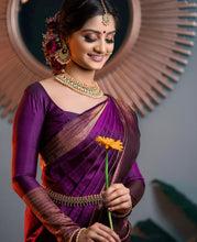 Load image into Gallery viewer, Stylish Purple Soft Silk Saree With Outstanding Blouse Piece ClothsVilla