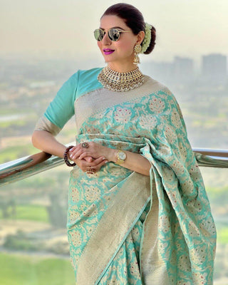 Glowing Sea Green Soft Silk Saree With Smart Blouse Piece ClothsVilla