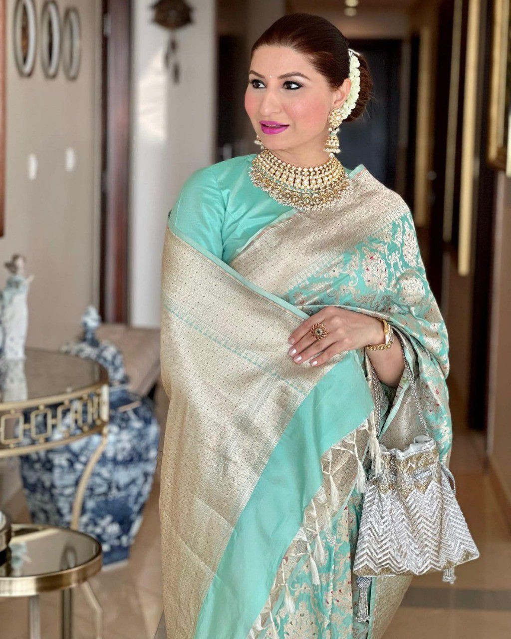 Glowing Sea Green Soft Silk Saree With Smart Blouse Piece ClothsVilla