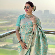 Load image into Gallery viewer, Glowing Sea Green Soft Silk Saree With Smart Blouse Piece ClothsVilla
