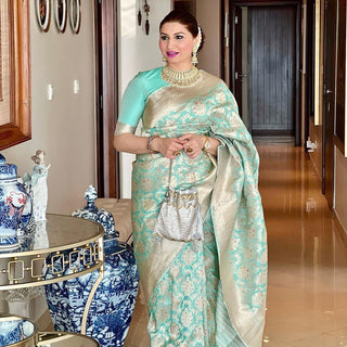 Glowing Sea Green Soft Silk Saree With Smart Blouse Piece ClothsVilla