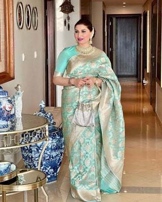 Glowing Sea Green Soft Silk Saree With Smart Blouse Piece ClothsVilla