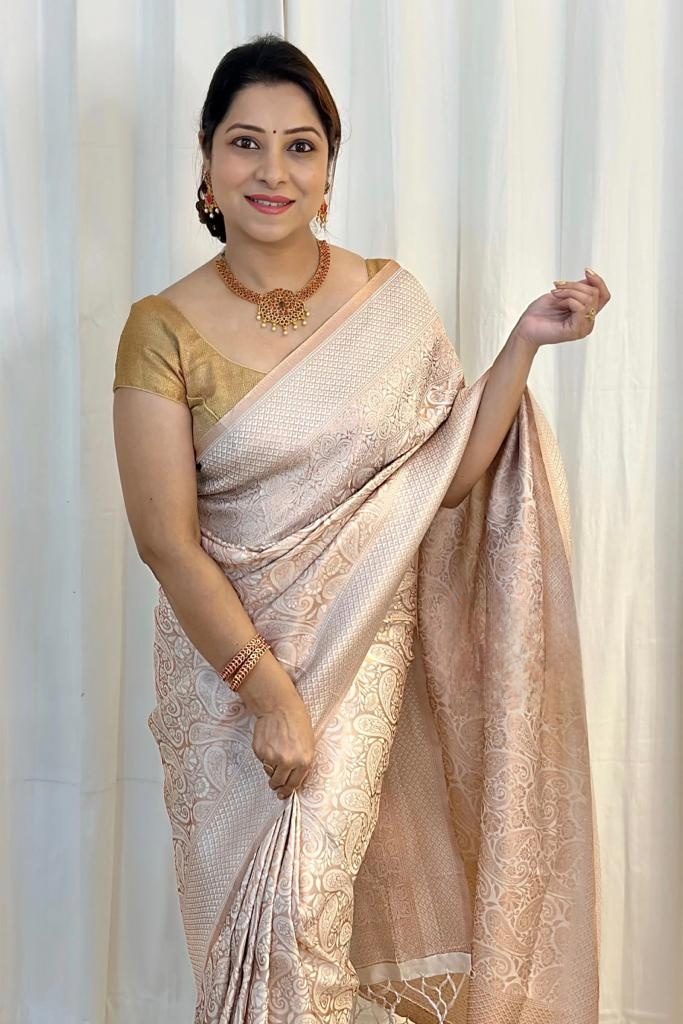 Impressive Beige Soft Silk Saree With Breathtaking Blouse Piece ClothsVilla