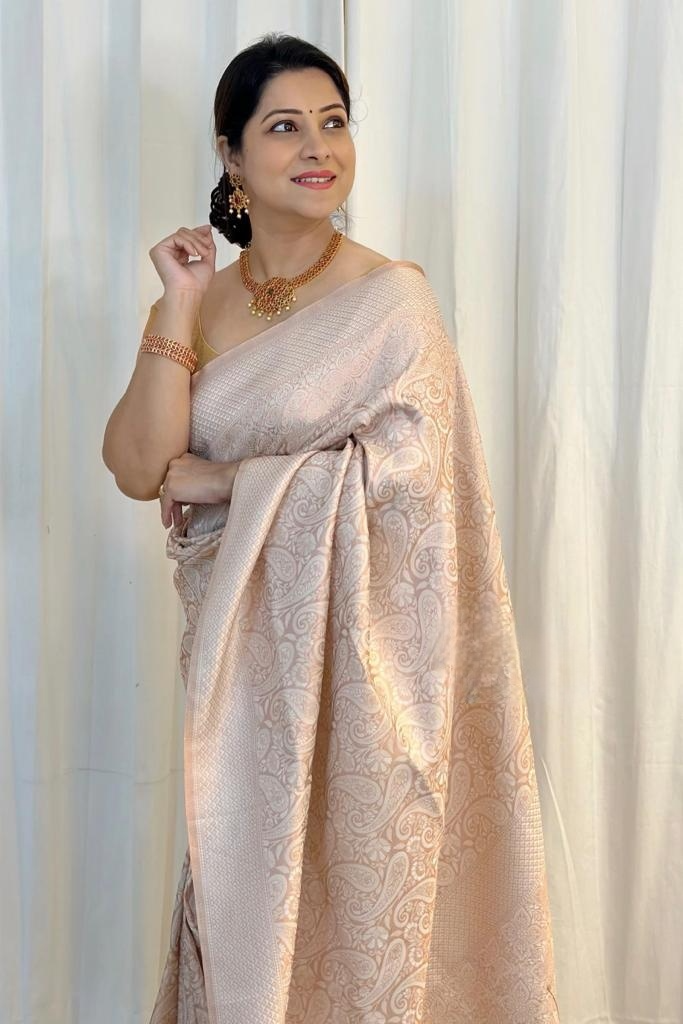 Impressive Beige Soft Silk Saree With Breathtaking Blouse Piece ClothsVilla