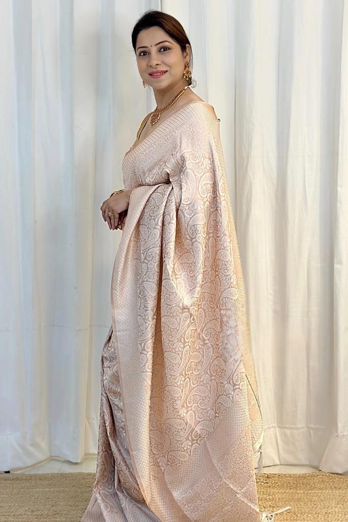 Impressive Beige Soft Silk Saree With Breathtaking Blouse Piece ClothsVilla