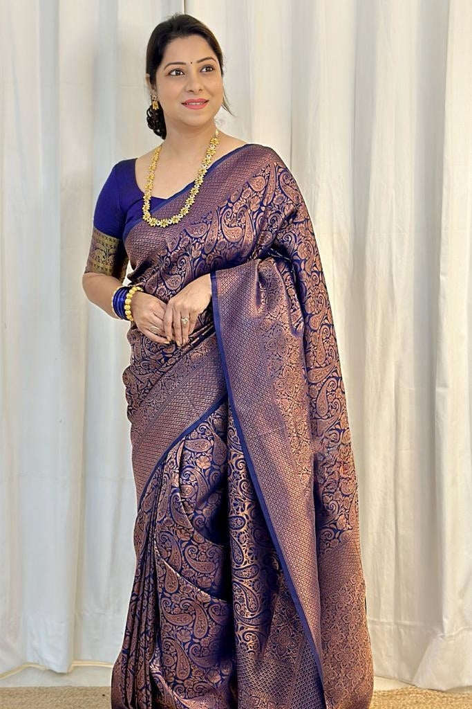 Staggering Blue Soft Silk Saree With Felicitous Blouse Piece Secondary image