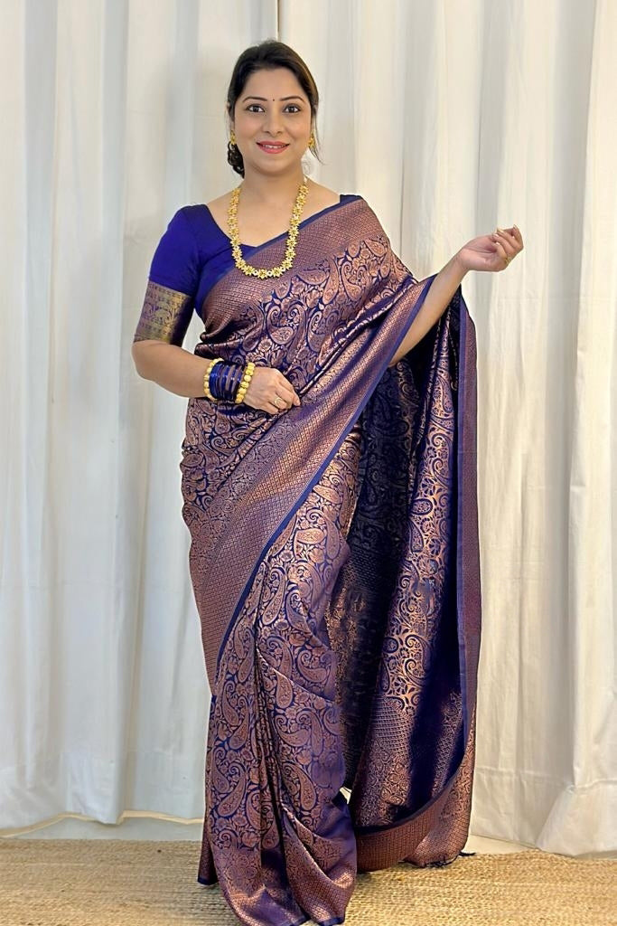 Staggering Blue Soft Silk Saree With Felicitous Blouse Piece ClothsVilla
