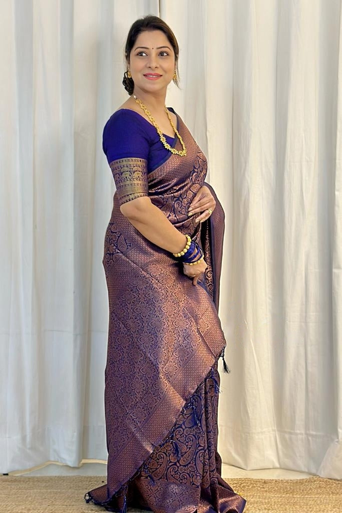 Staggering Blue Soft Silk Saree With Felicitous Blouse Piece ClothsVilla