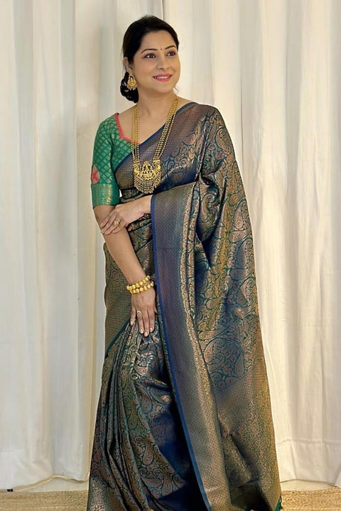 Beleaguer Green Soft Silk Saree With Elision Blouse Piece ClothsVilla Main image