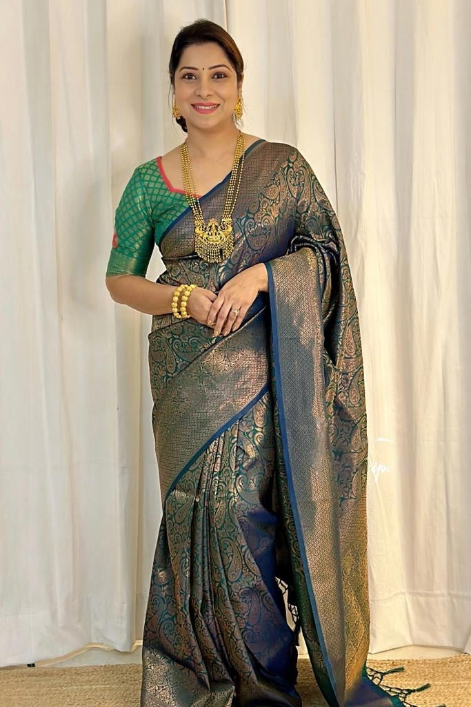 Beleaguer Green Soft Silk Saree With Elision Blouse Piece ClothsVilla