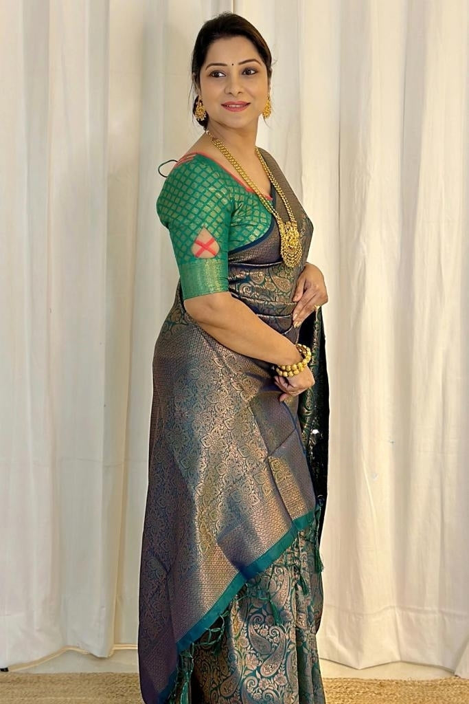 Beleaguer Green Soft Silk Saree With Elision Blouse Piece ClothsVilla