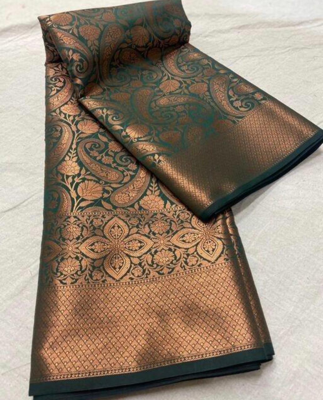 Beleaguer Green Soft Silk Saree With Elision Blouse Piece ClothsVilla