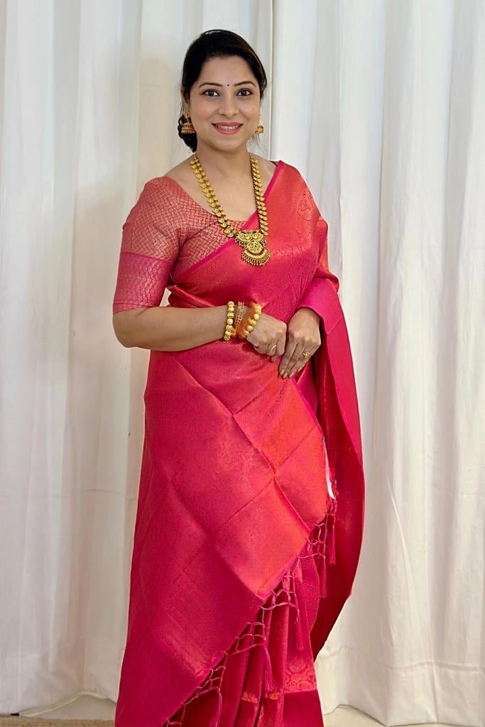 Nemesis Dark Pink Soft Silk Saree With Scintilla Blouse Piece ClothsVilla