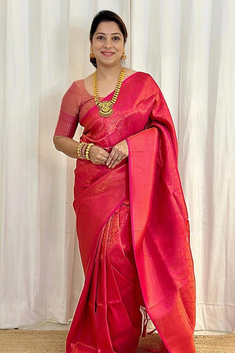 Nemesis Dark Pink Soft Silk Saree With Scintilla Blouse Piece ClothsVilla Main image