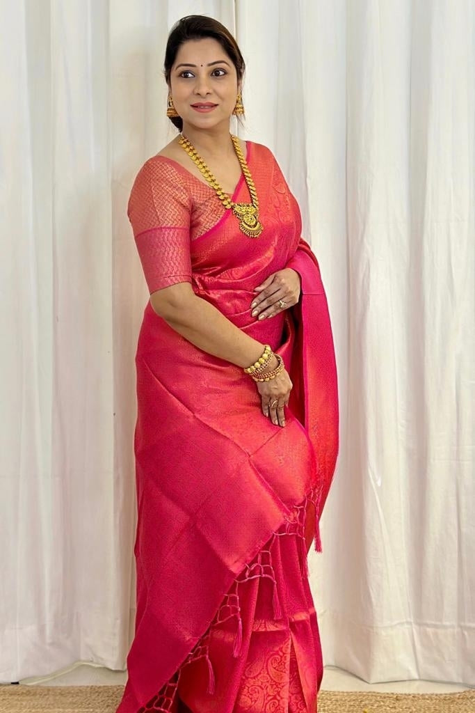 Nemesis Dark Pink Soft Silk Saree With Scintilla Blouse Piece ClothsVilla