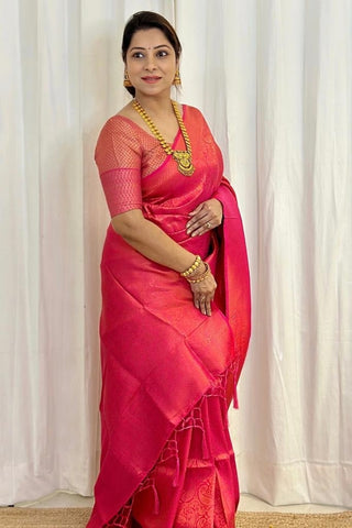 Nemesis Dark Pink Soft Silk Saree With Scintilla Blouse Piece ClothsVilla