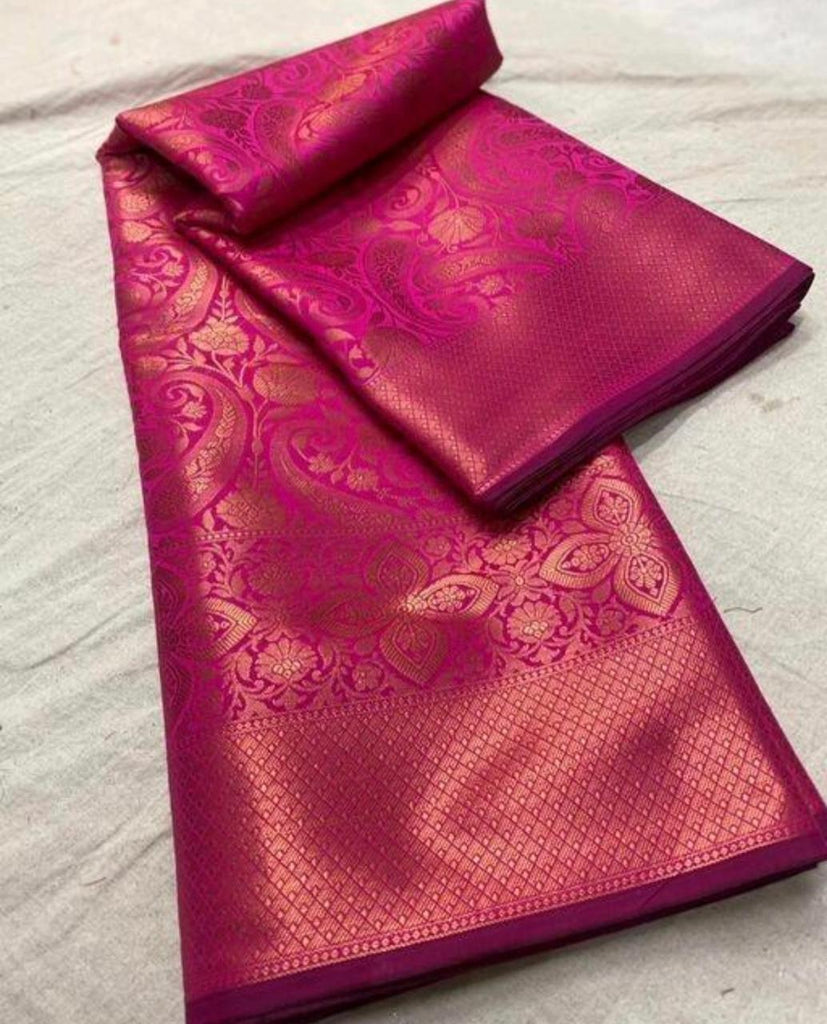 Nemesis Dark Pink Soft Silk Saree With Scintilla Blouse Piece ClothsVilla