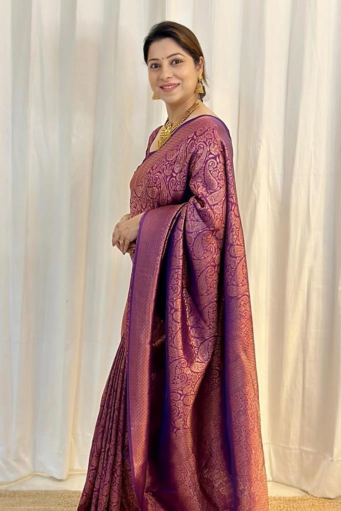 Incredible Purple Soft Silk Saree With Fragrant Blouse Piece ClothsVilla