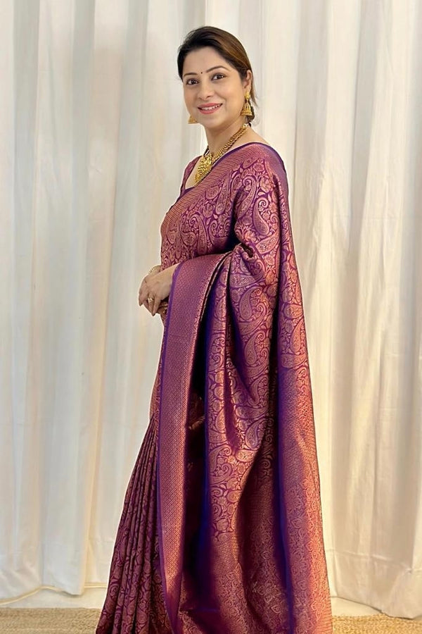 Incredible Purple Soft Silk Saree With Fragrant Blouse Piece ClothsVilla