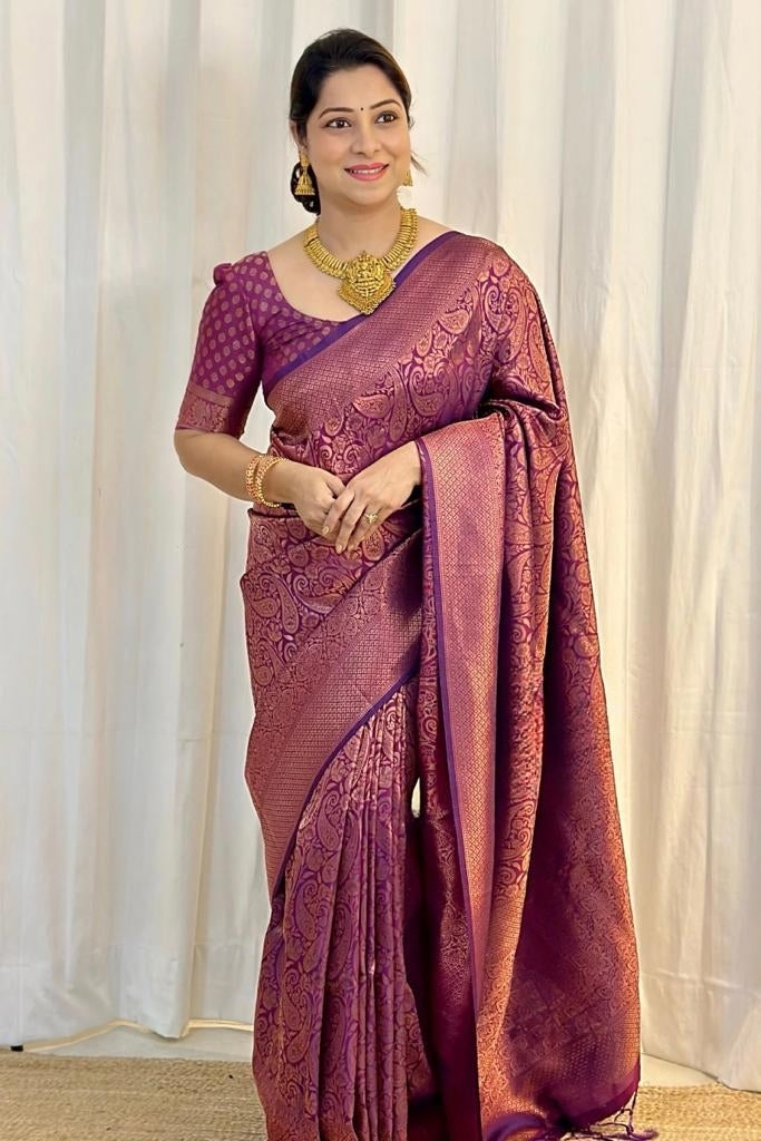 Incredible Purple Soft Silk Saree With Fragrant Blouse Piece ClothsVilla