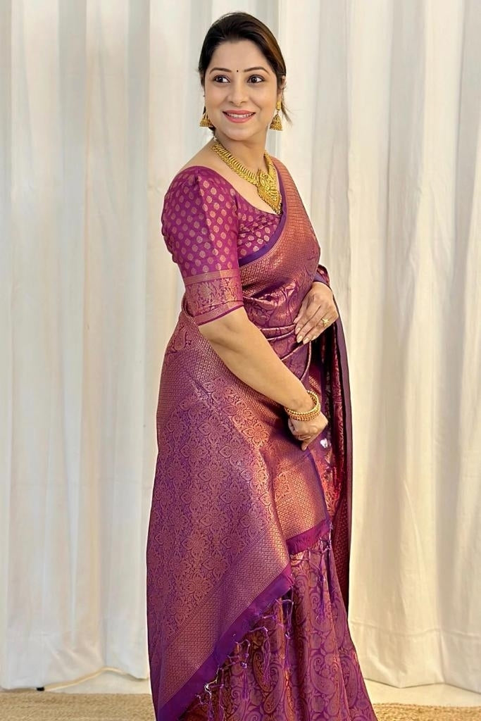 Incredible Purple Soft Silk Saree With Fragrant Blouse Piece ClothsVilla