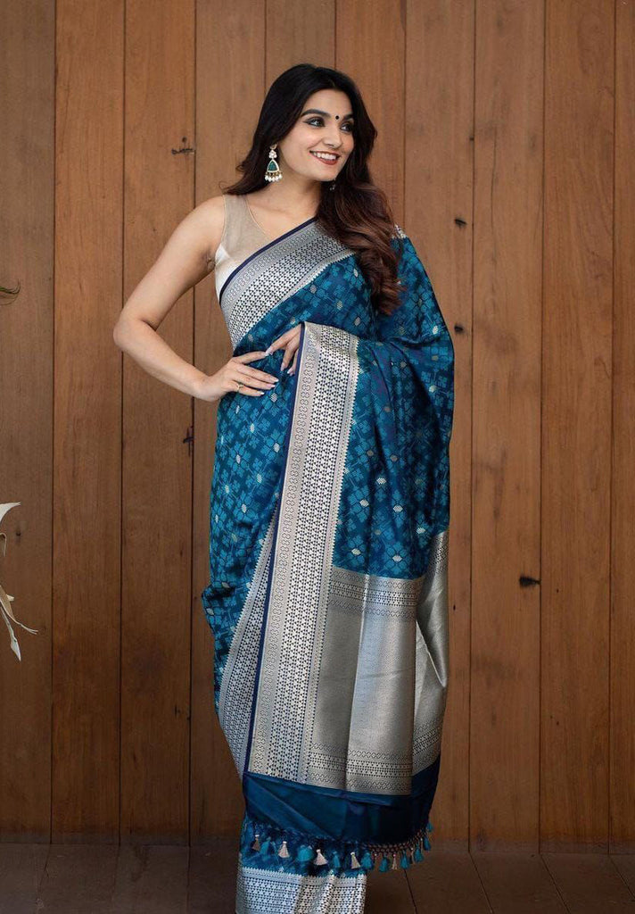 Girlish Teal Blue Soft Silk Saree With Impressive Blouse Piece ClothsVilla