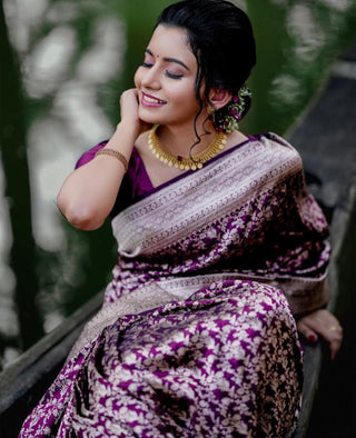 Prodigal Purple Soft Silk Saree With Elaborate Blouse Piece ClothsVilla