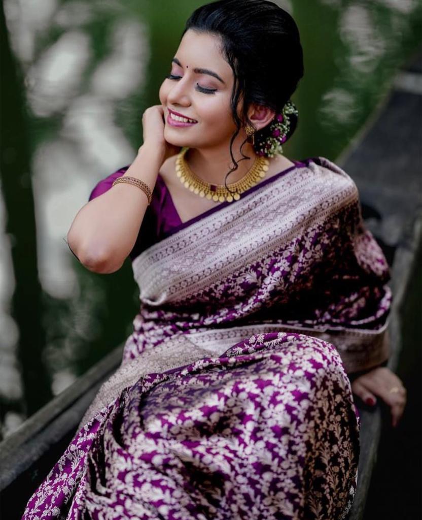 Prodigal Purple Soft Silk Saree With Elaborate Blouse Piece ClothsVilla