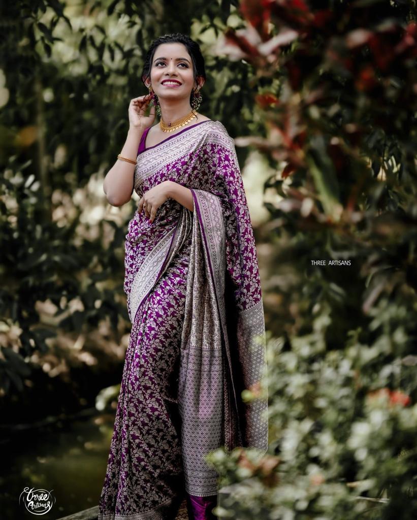 Prodigal Purple Soft Silk Saree With Elaborate Blouse Piece ClothsVilla