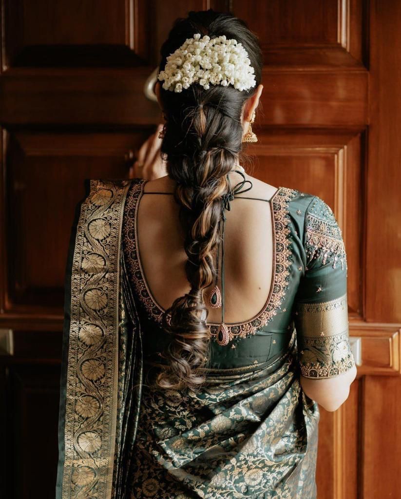 Traditional Dark Green Soft Silk Saree With Hypnotic Blouse Piece ClothsVilla