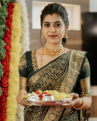 Traditional Dark Green Soft Silk Saree With Hypnotic Blouse Piece ClothsVilla