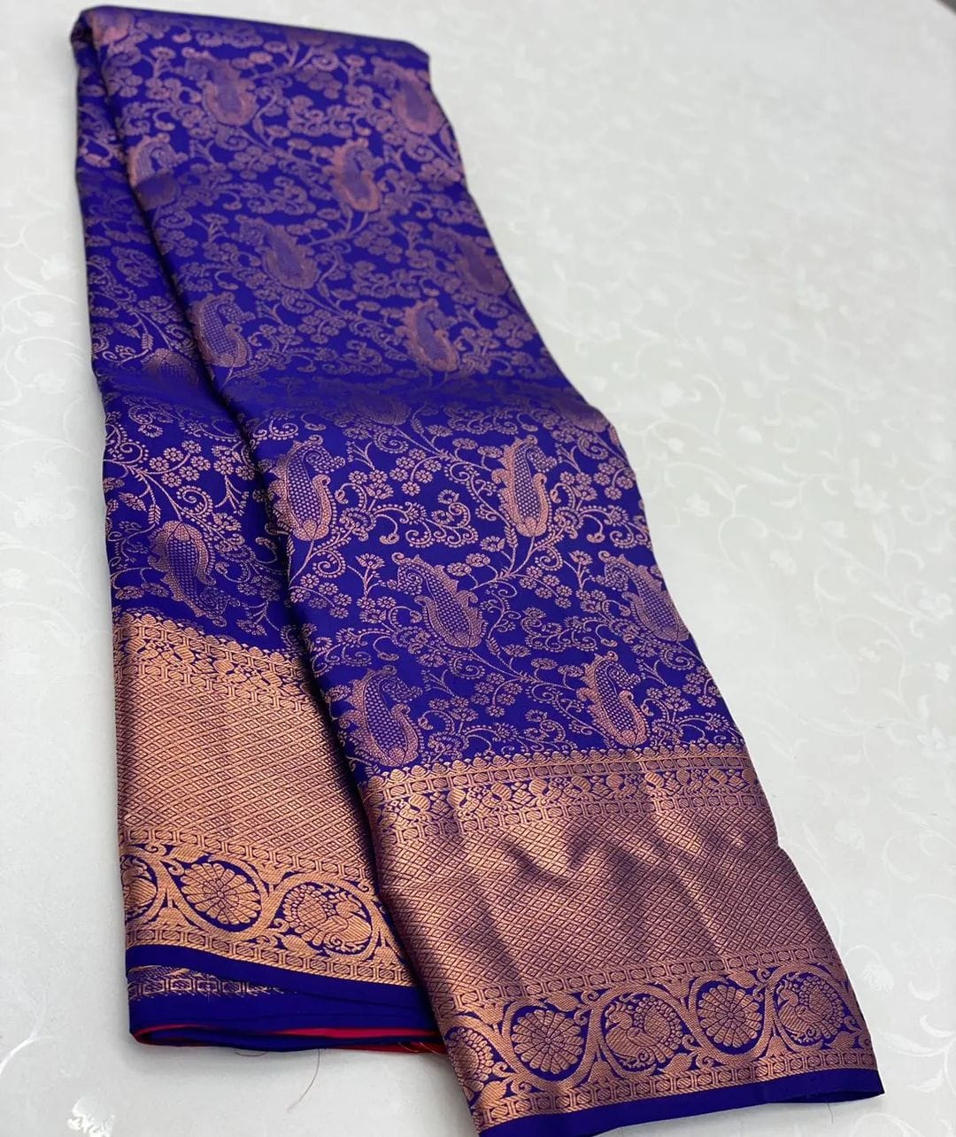 Tempting Blue Soft Silk Saree With Supernal Blouse Piece ClothsVilla