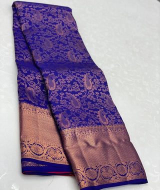 Tempting Blue Soft Silk Saree With Supernal Blouse Piece ClothsVilla