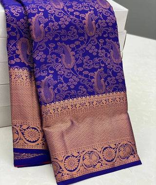 Tempting Blue Soft Silk Saree With Supernal Blouse Piece ClothsVilla