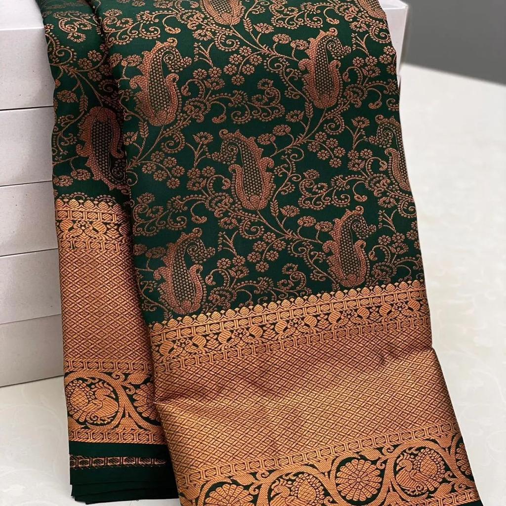 Woebegone Dark Green Soft Silk Saree With Serendipity Blouse Piece ClothsVilla