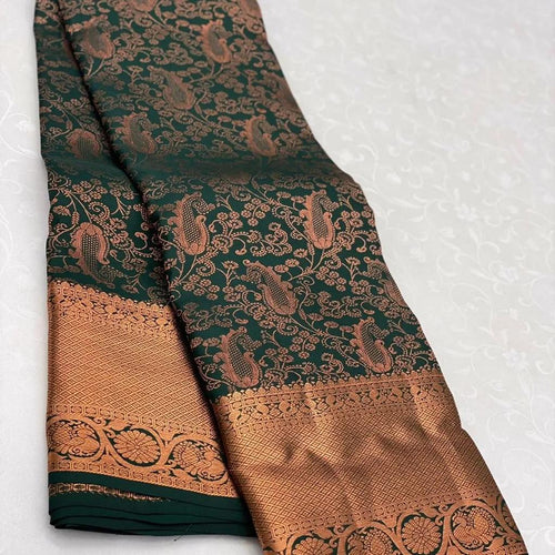 Woebegone Dark Green Soft Silk Saree With Serendipity Blouse Piece ClothsVilla