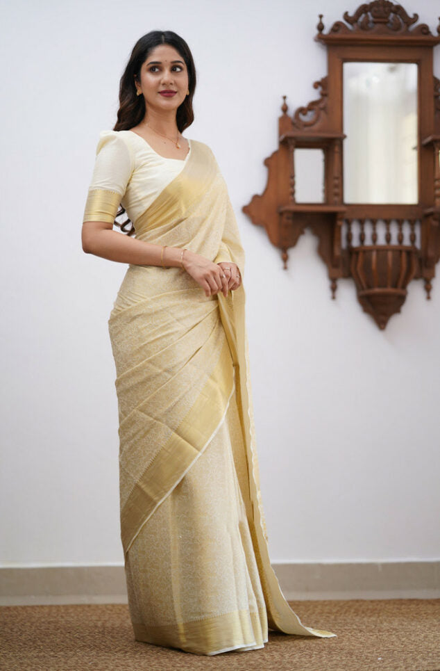 Amiable Beige Soft Silk Saree With Imaginative Blouse Piece ClothsVilla