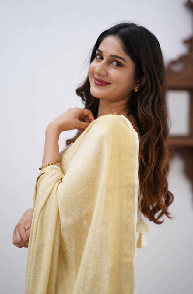 Amiable Beige Soft Silk Saree With Imaginative Blouse Piece ClothsVilla