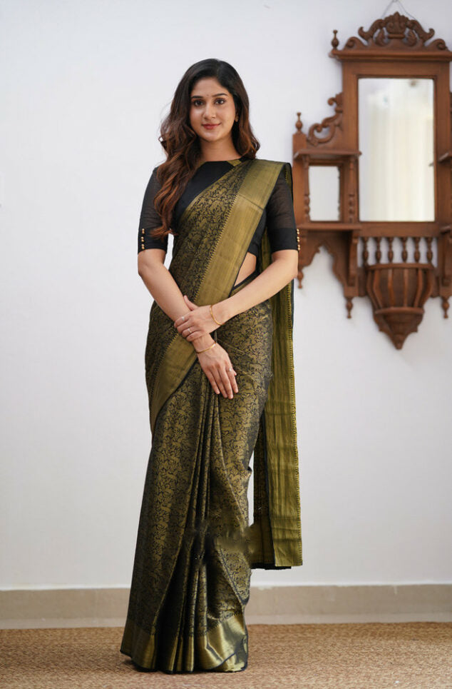 Glittering Black Soft Silk Saree With Enchanting Blouse Piece ClothsVilla Main image