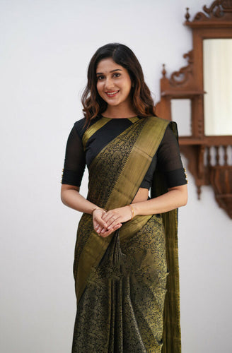 Glittering Black Soft Silk Saree With Enchanting Blouse Piece ClothsVilla