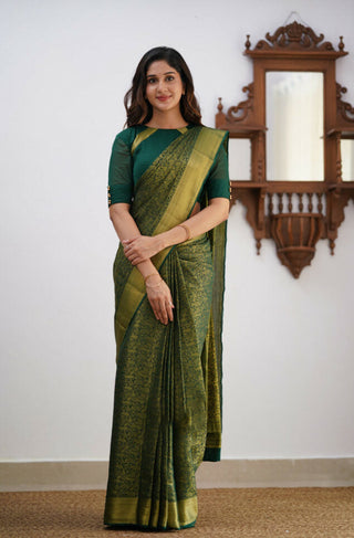 Pleasurable Dark Green Soft Silk Saree With Petrichor Blouse Piece ClothsVilla